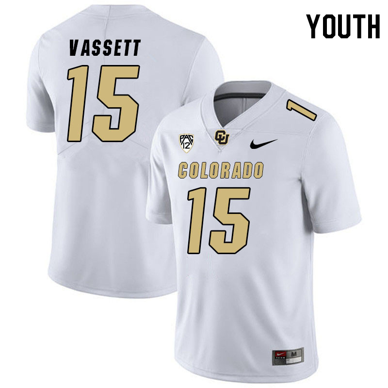 Youth #15 Mark Vassett Colorado Buffaloes College Football Jerseys Stitched Sale-White